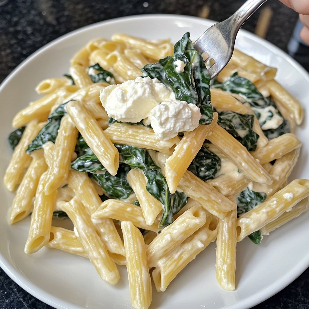 Penne mit Spinat und Ricotta