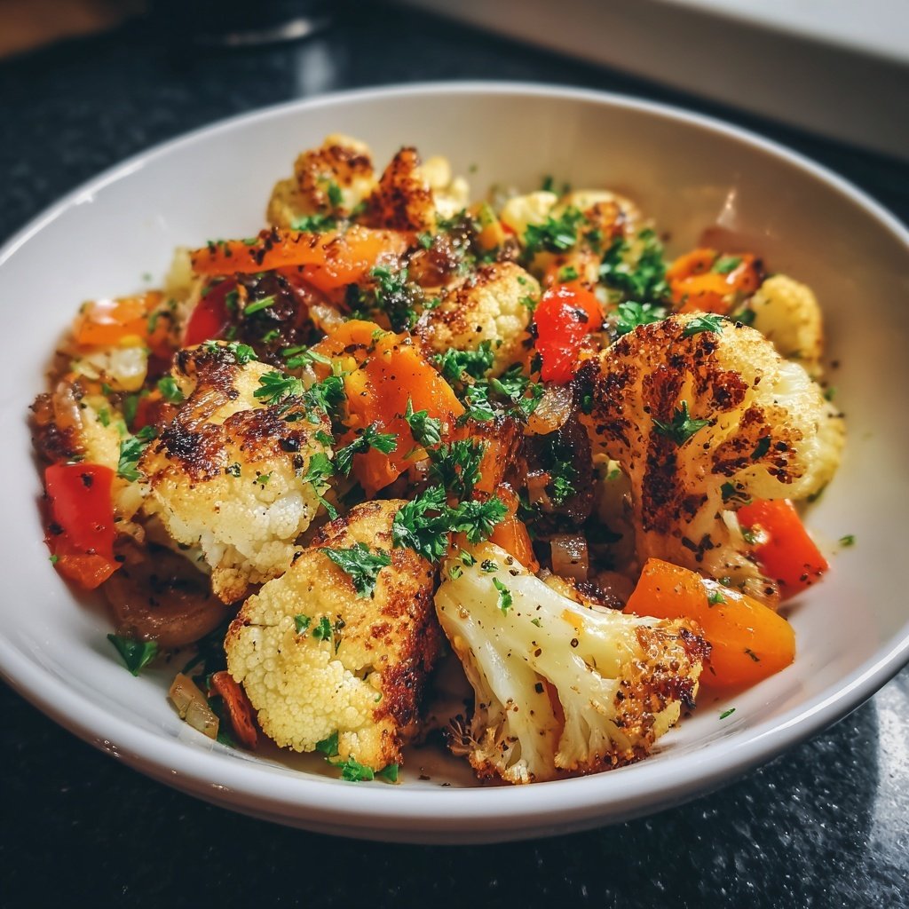 Blumenkohl mit Paprika und Zwiebeln