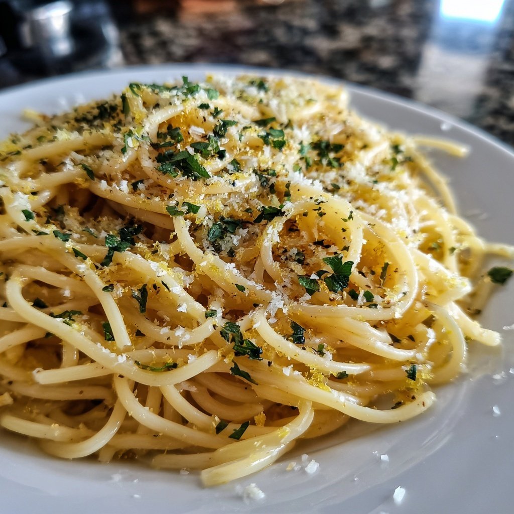 Spaghetti mit Zitronenschale und Parmesan