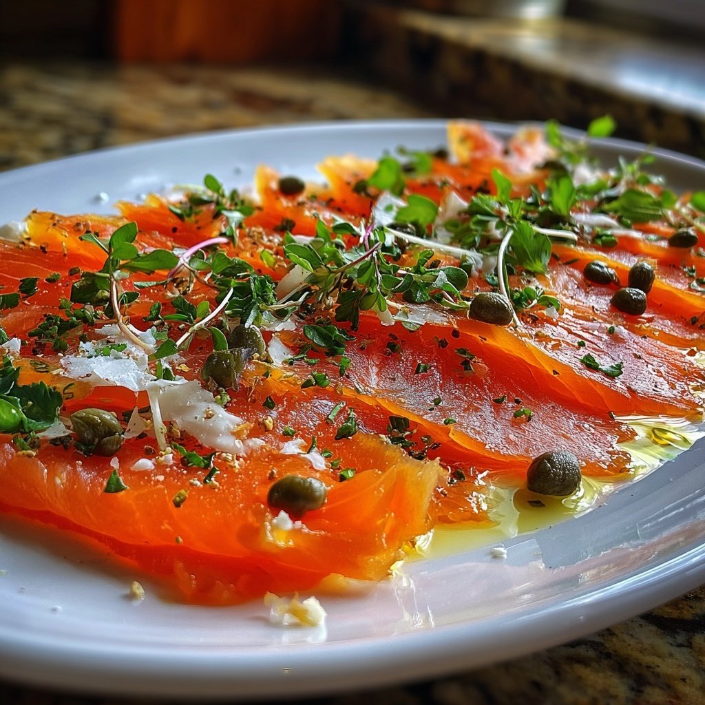 Lachs-Carpaccio mit Zitronenöl